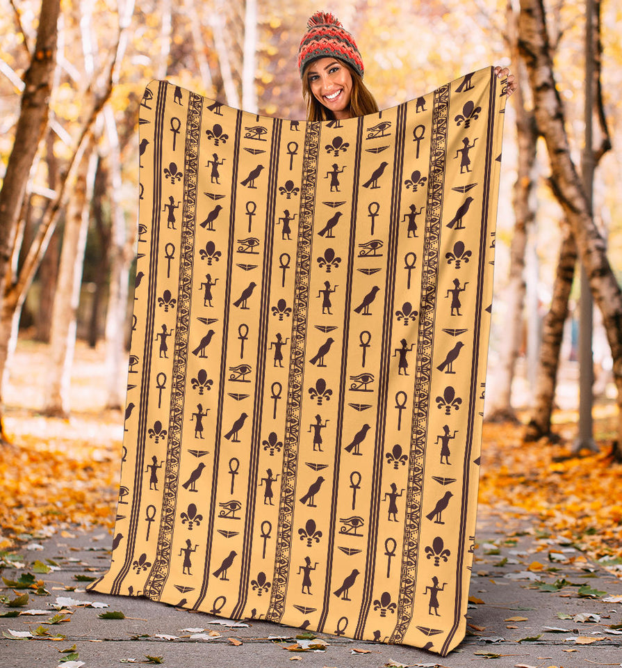 Egypt Hieroglyphics Pattern Print Design 02 Premium Blanket
