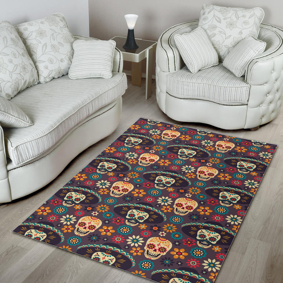 Sugar Skulls Flower Maxican Pattern Area Rug