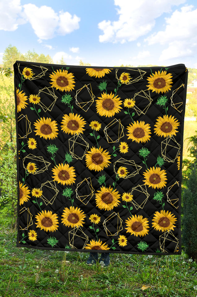 Sunflower Golden Polygonal Shapes Premium Quilt