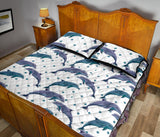 Dolphins pattern dotted background Quilt Bed Set
