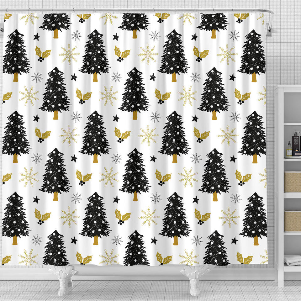 Christmas Tree Holly Snow Star Pattern Shower Curtain Fulfilled In US