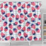 Strawberry Pattern Blue Lines Background Shower Curtain Fulfilled In US