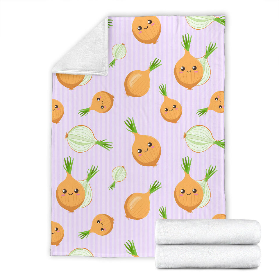 Cute Onions Smiling Faces Purple Background Premium Blanket