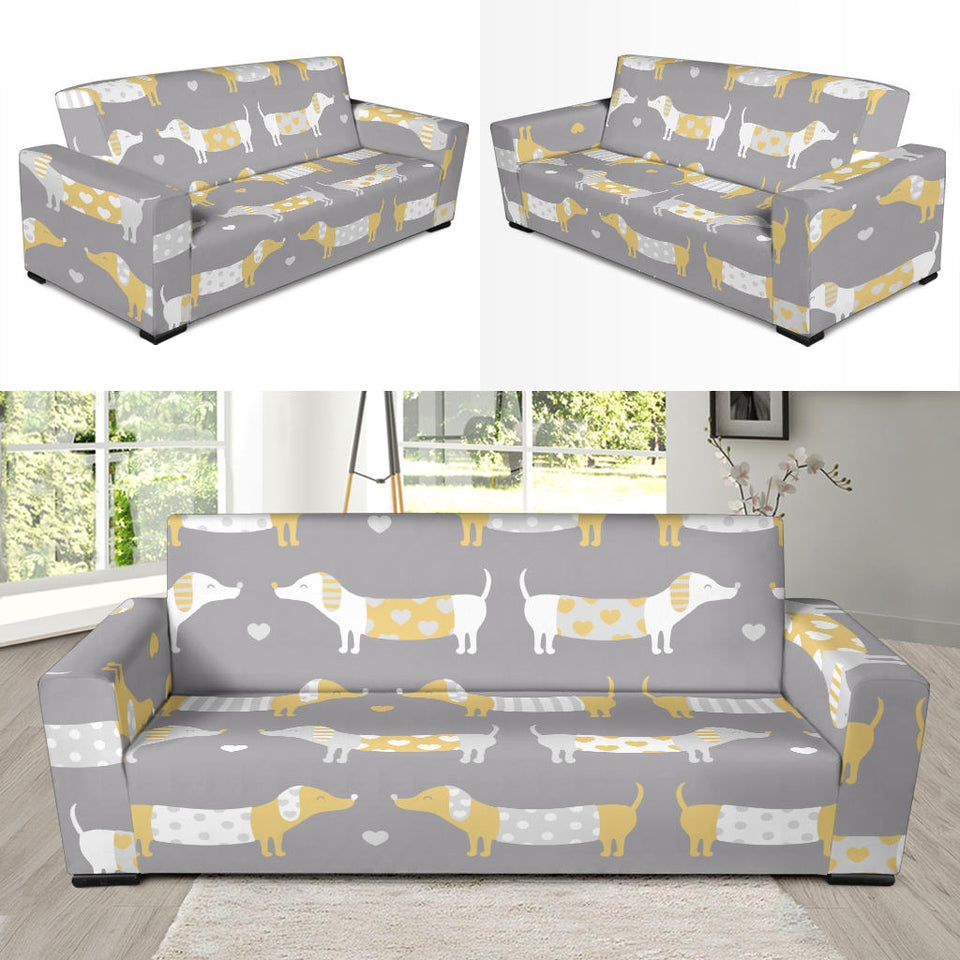 Cute Dachshund Dog Pattern Sofa Slipcover