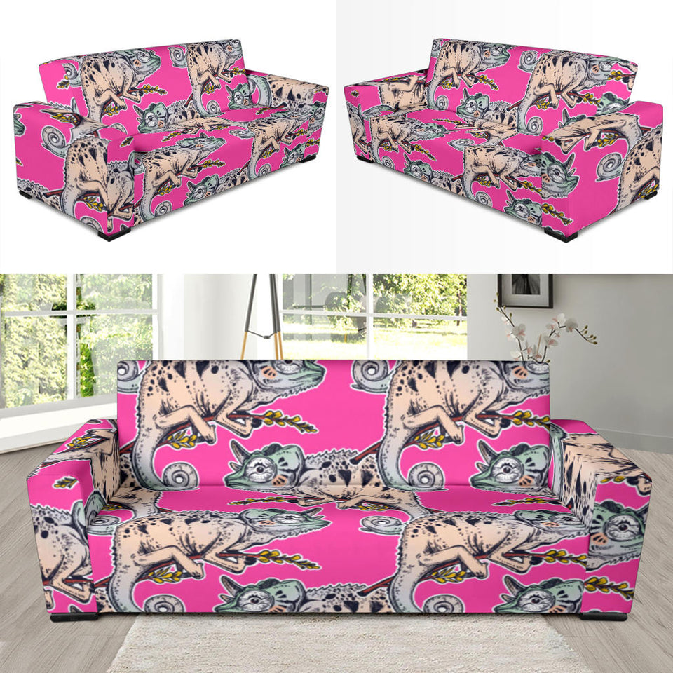 Chameleon Lizard Pattern Pink Background Sofa Slipcover