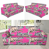 Chameleon Lizard Pattern Pink Background Sofa Slipcover