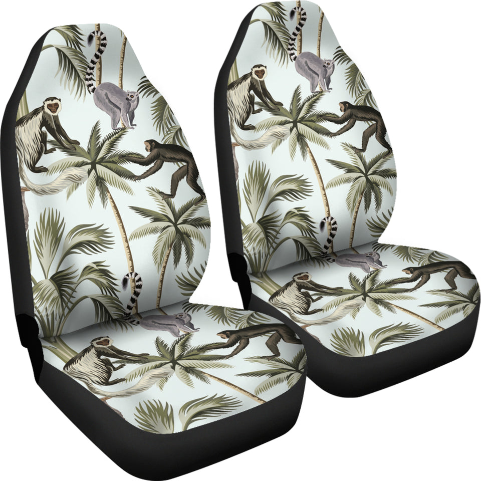 Monkey Sloth Lemur Palm Trees Pattern Universal Fit Car Seat Covers
