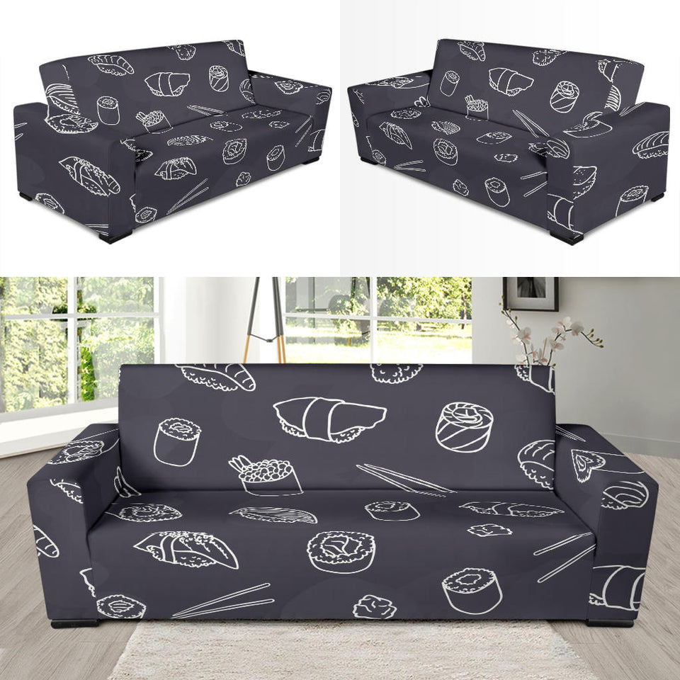 Sushi Pattern Black Background Sofa Slipcover