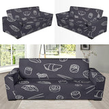 Sushi Pattern Black Background Sofa Slipcover