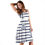 Anchor Rope Nautical  Pattern Sleeveless Midi Dress