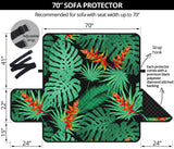 heliconia flower palm monstera leaves black background Sofa Cover Protector