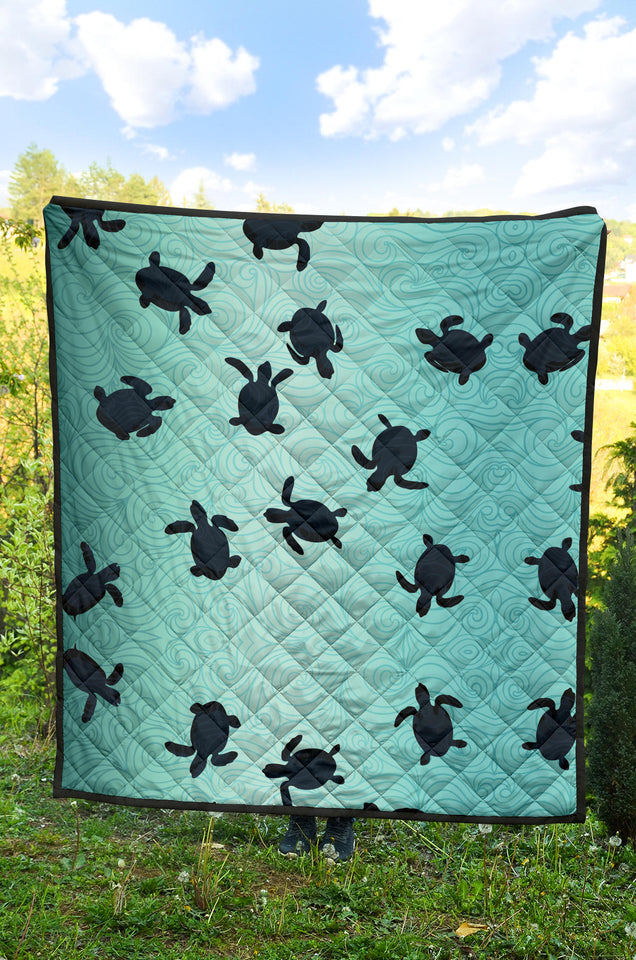 Sea Turtle With Blue Ocean Backgroud Premium Quilt