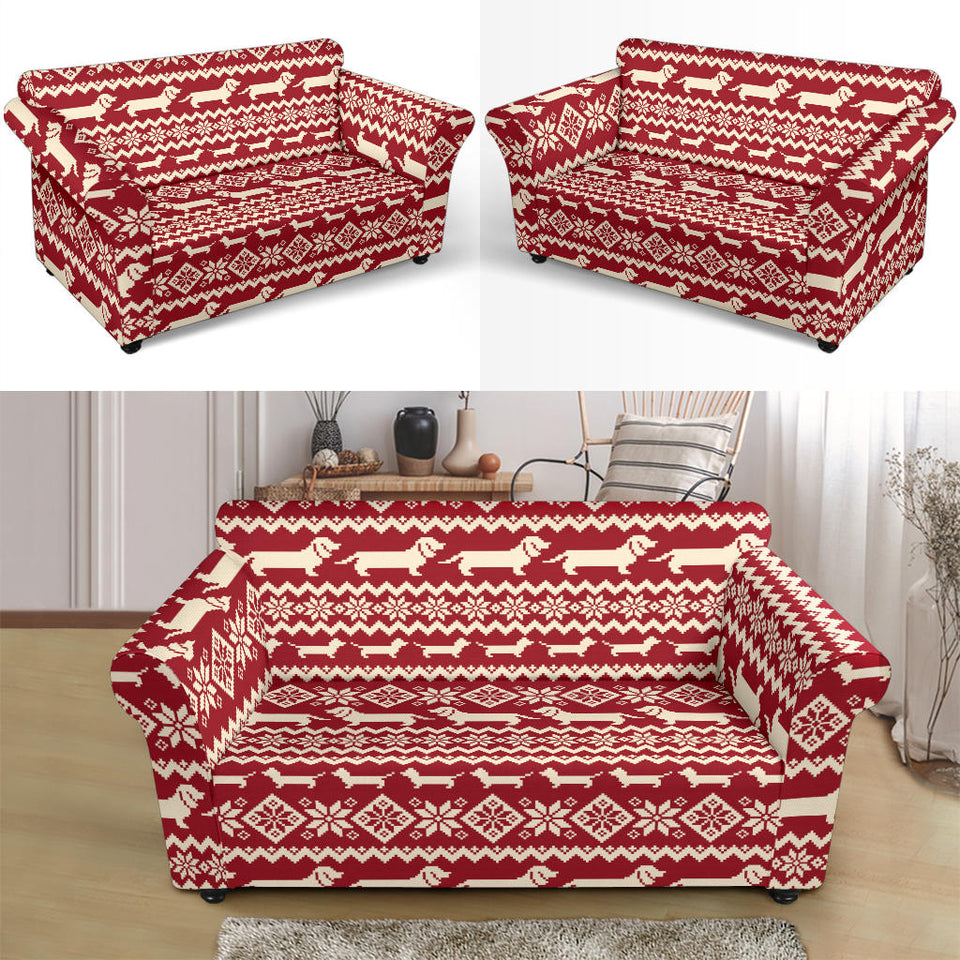 Dachshund Nordic Pattern Loveseat Couch Slipcover