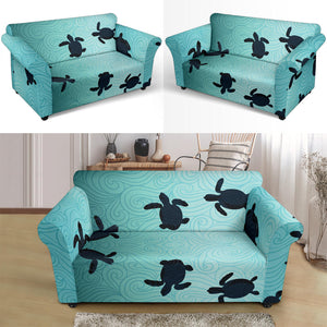 Sea Turtle With Blue Ocean Backgroud Loveseat Couch Slipcover