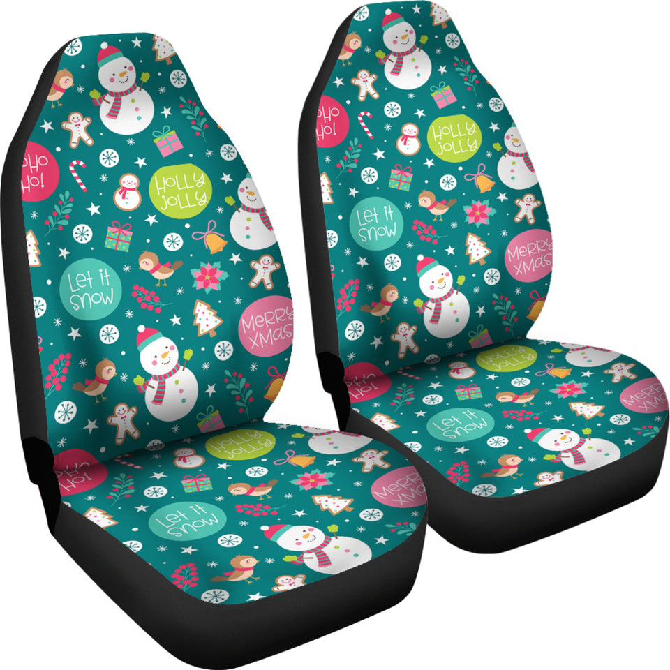 Snowman Bird Decorative Elements Christmas Pattern  Universal Fit Car Seat Covers
