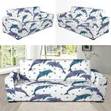 Dolphins Pattern Dotted Background Sofa Slipcover