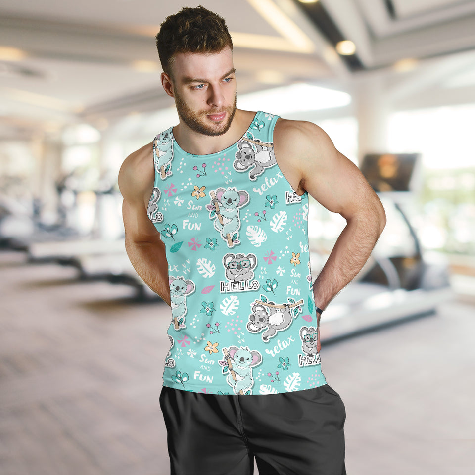 Cute koalas blue background pattern Men Tank Top
