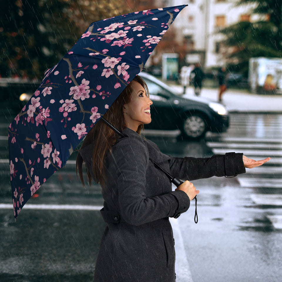 Pink Sakura Cherry Blossom Blue Background Umbrella