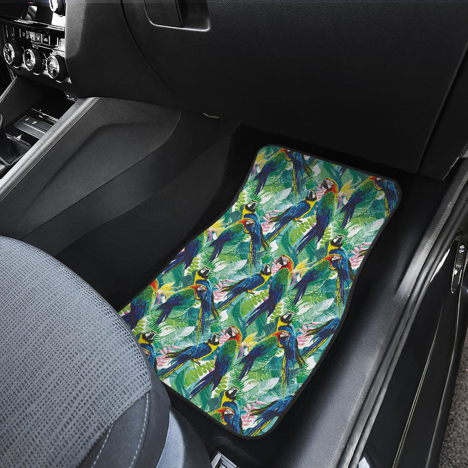 Colorful Parrot Exotic Flower Leaves Front Car Mats