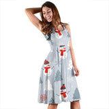 Snowman Christmas  Tree Snow Gray Background Sleeveless Midi Dress
