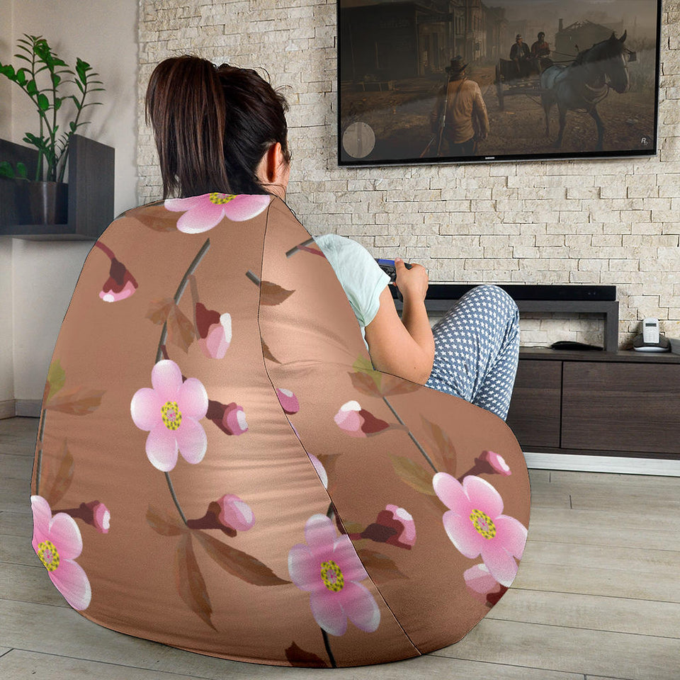 Pink Sakura Cherry Blossom Drak Brown Background Bean Bag Cover