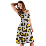 Gray Leopard Print Pattern Sleeveless Midi Dress