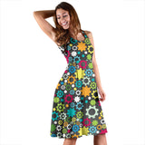 Gear Pattern Print Design 03 Sleeveless Midi Dress