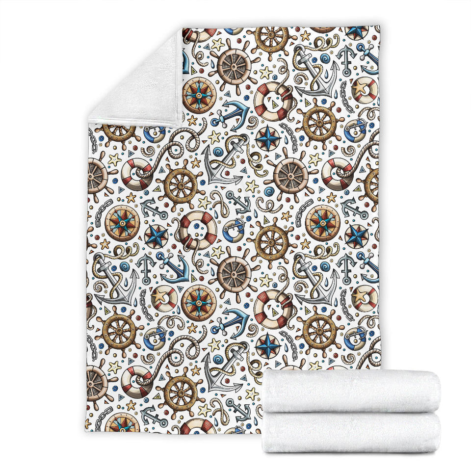 Cute Nautical Steering Wheel Anchor Pattern Premium Blanket