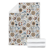 Cute Nautical Steering Wheel Anchor Pattern Premium Blanket