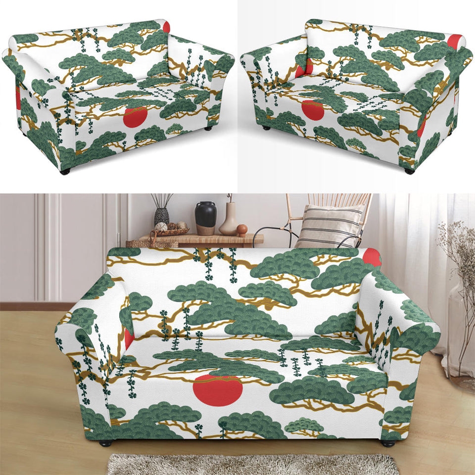 Bonsai Red Sun Japanese Pattern Loveseat Couch Slipcover