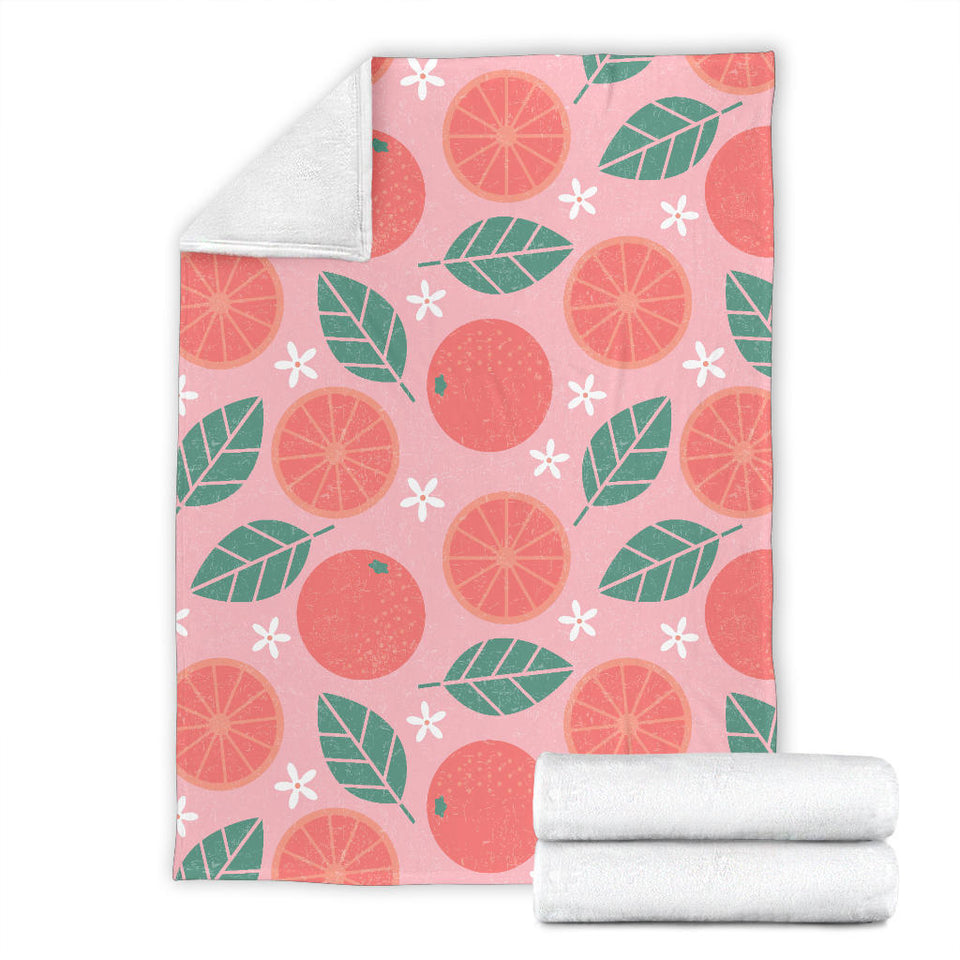 Grapefruit Leaves Flower Pink Background Premium Blanket