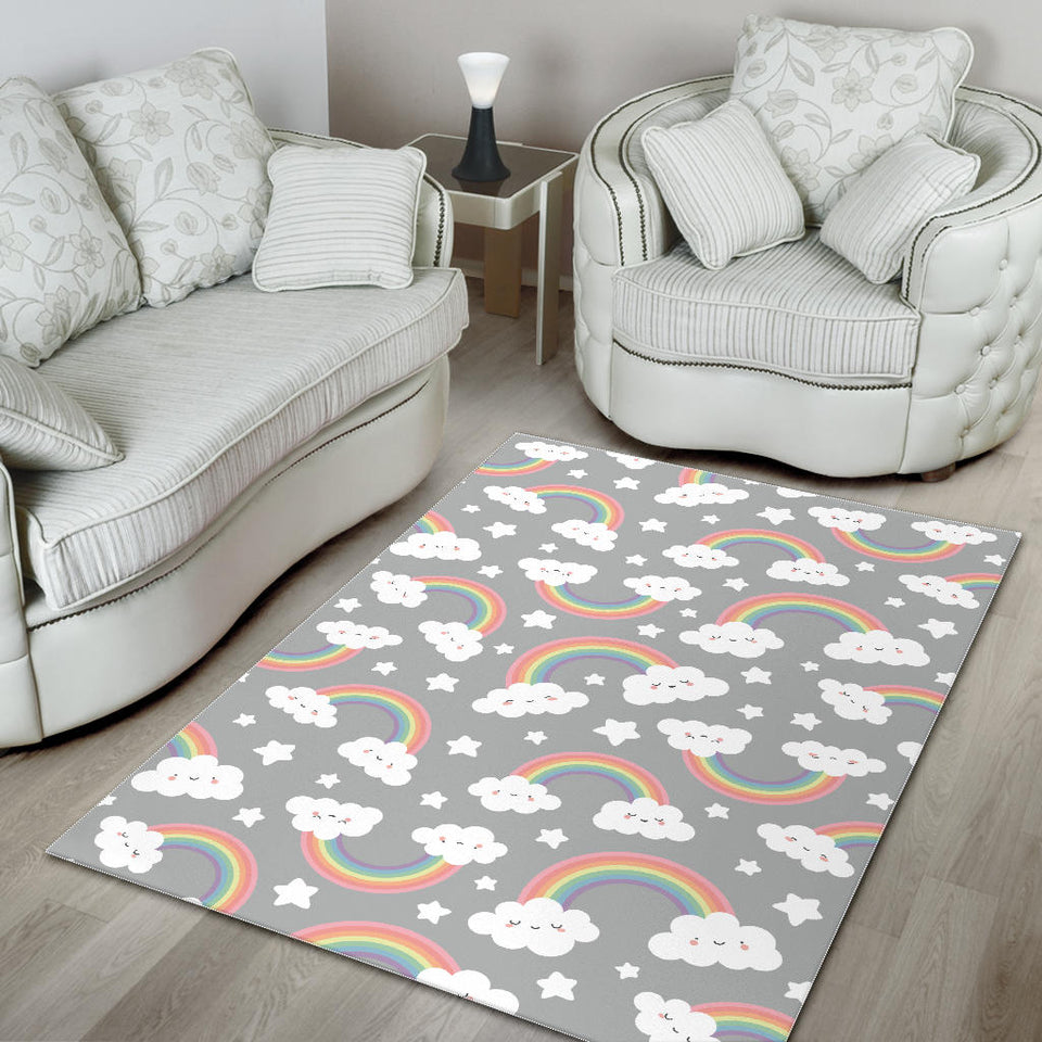 Cute Rainbow Clound Star Pattern Area Rug