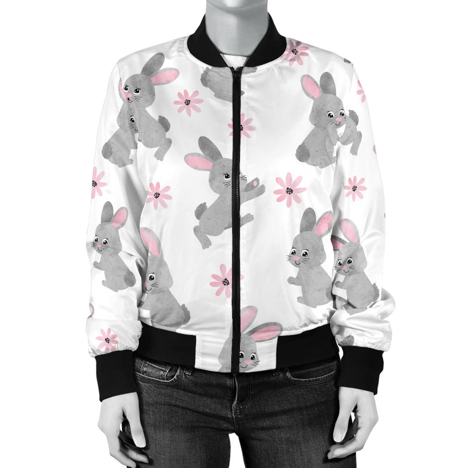 Watercolor Cute Rabbit Pattern Women'S Bomber Jacket