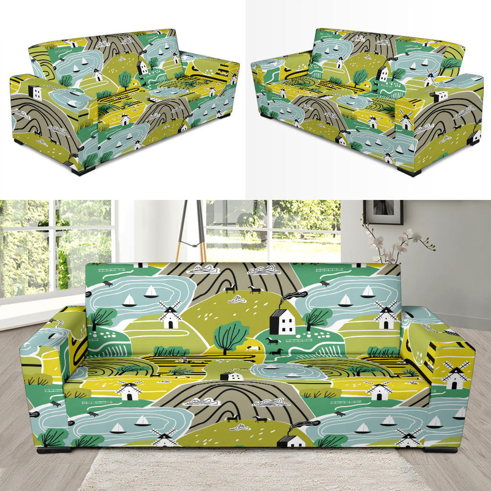 Hand Drawn Windmill Pattern Sofa Slipcover