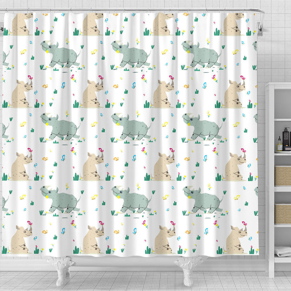 Cute Rhino Pattern Shower Curtain Fulfilled In US