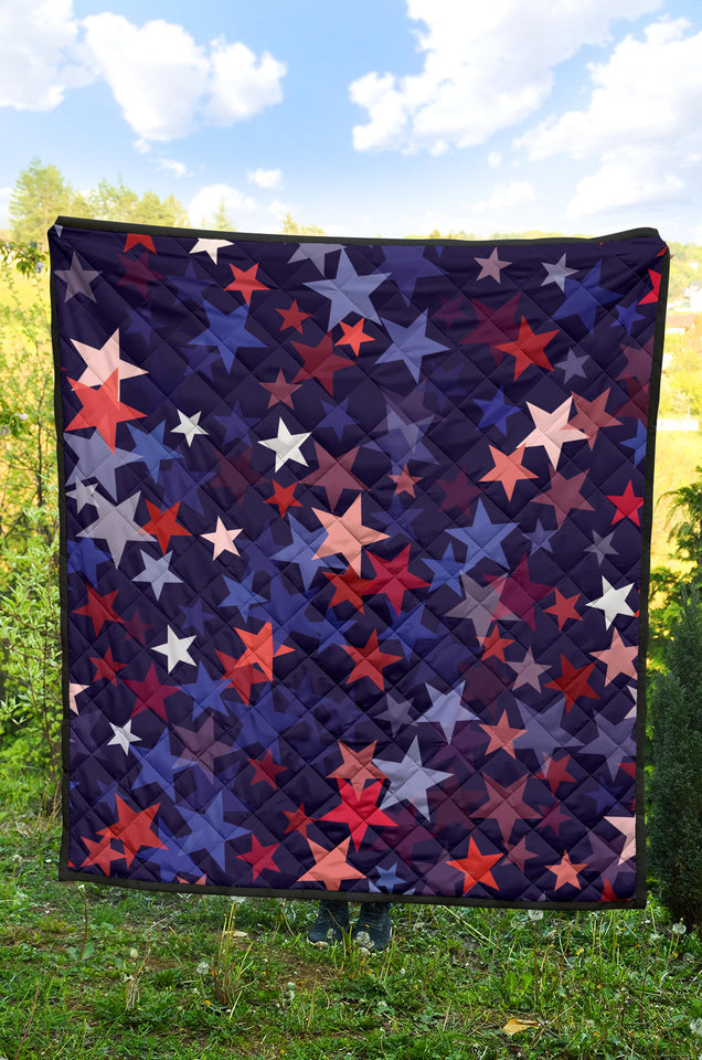 Red Blue Star Pattern Premium Quilt.