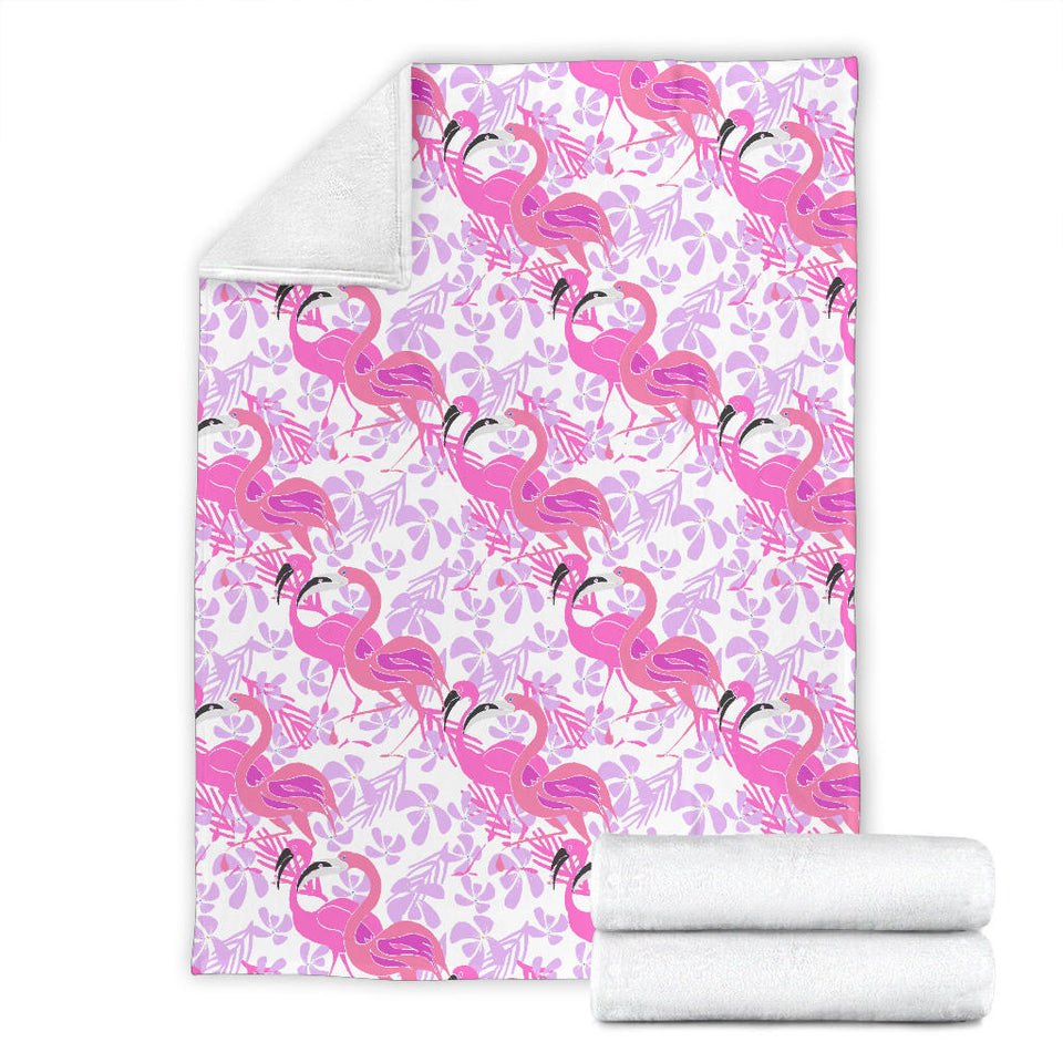 Pink Flamingo Flower Pattern Premium Blanket