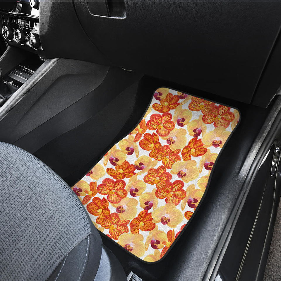 Orange Yellow Orchid Flower Pattern Background Front Car Mats
