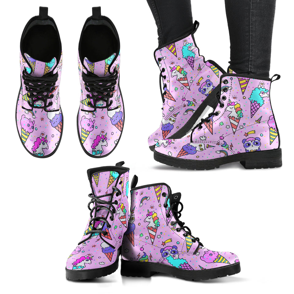 Cute Ice Cream Cone Animal Pattern Leather Boots