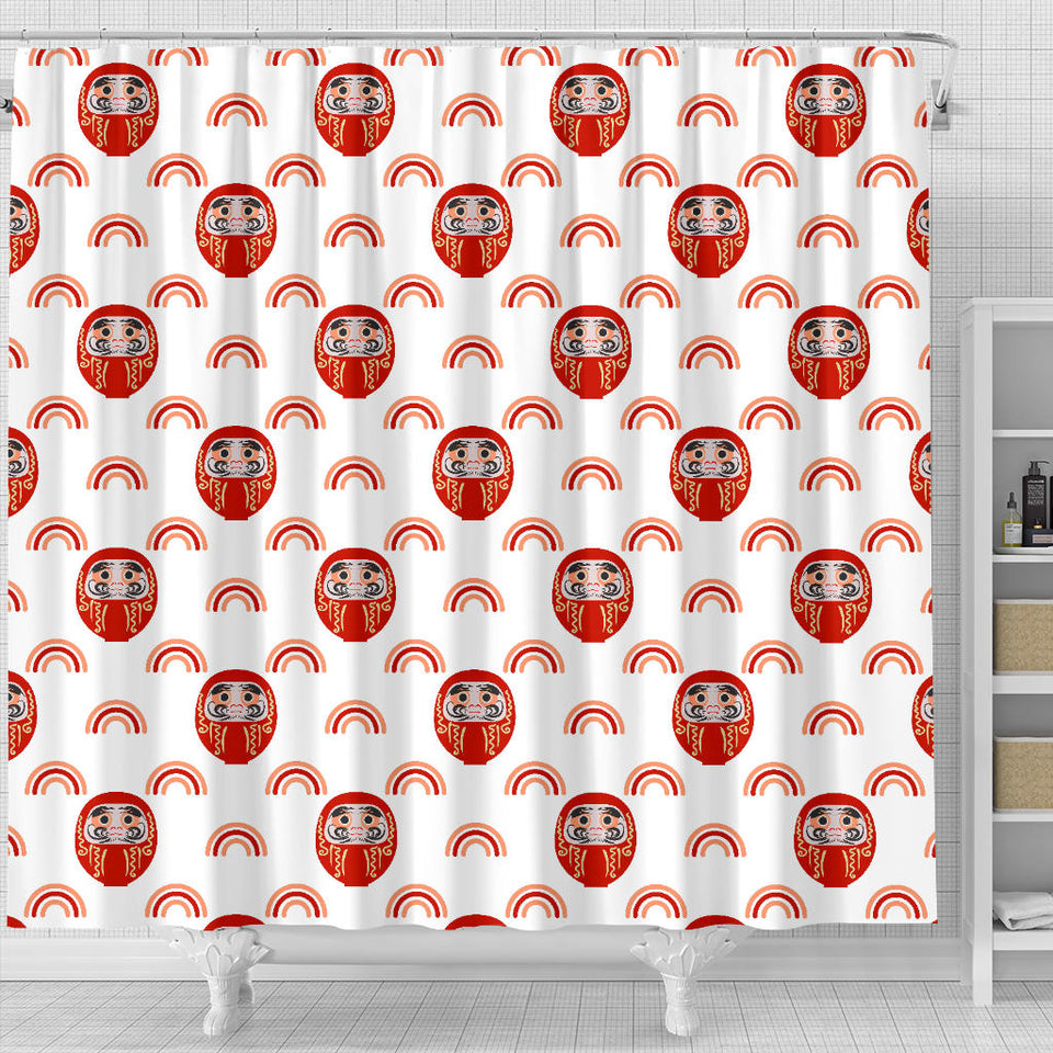 Daruma Japanese Wooden Doll Design Pattern Shower Curtain Fulfilled In US