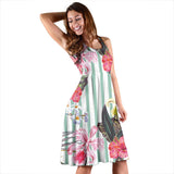 Colorful Orchid Flower Pattern Sleeveless Midi Dress
