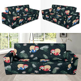 Cute Sloths Sleeping Christmas Ball Santa Hat Pattern Sofa Slipcover