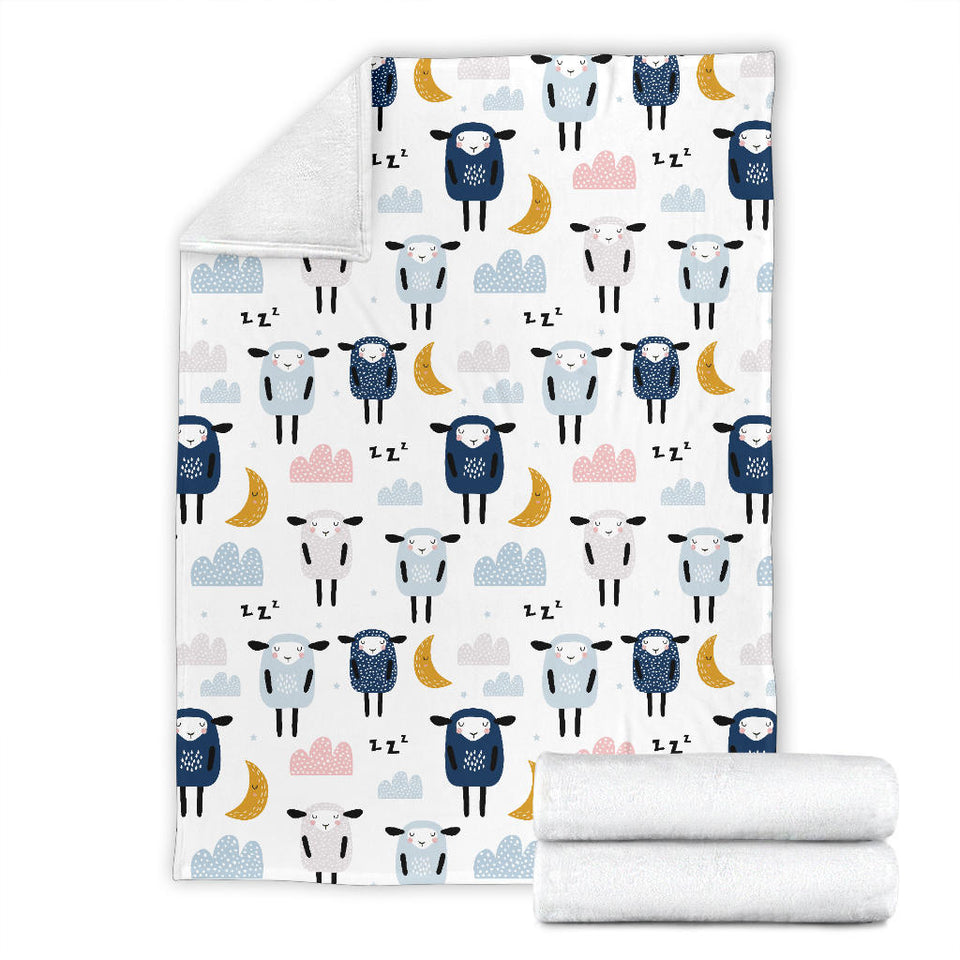 Cute Sleeping Sheep Moon Cloud Pattern Premium Blanket