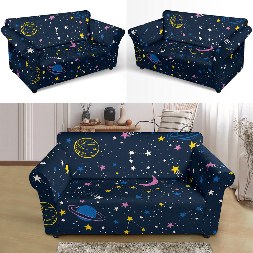 Space Pattern With Planets, Comets, Constellations And Stars Loveseat Couch Slipcover