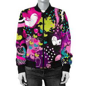 Heart Dot Wave Star Creative Design Pattern Women'S Bomber Jacket