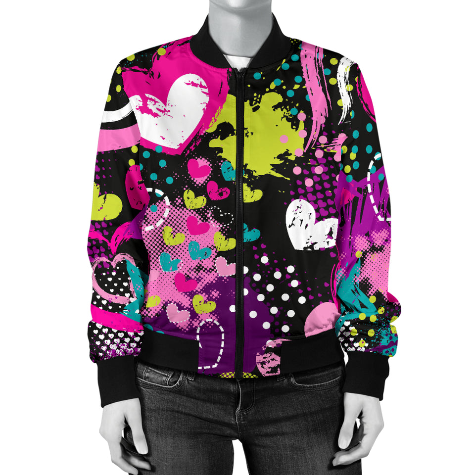Heart Dot Wave Star Creative Design Pattern Women'S Bomber Jacket