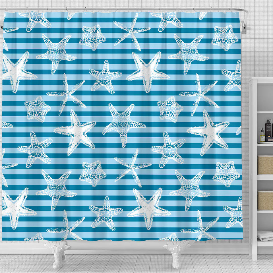 Starfish Blue Blackground Shower Curtain Fulfilled In US