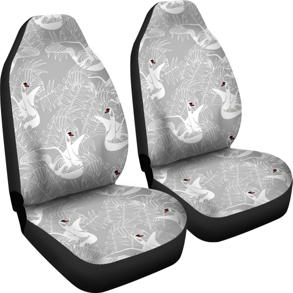 White Swan Gray Background  Universal Fit Car Seat Covers