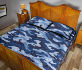 Blue camo camouflage pattern Quilt Bed Set