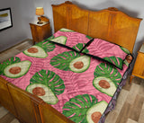 Avocado slices leaves pink back ground Quilt Bed Set